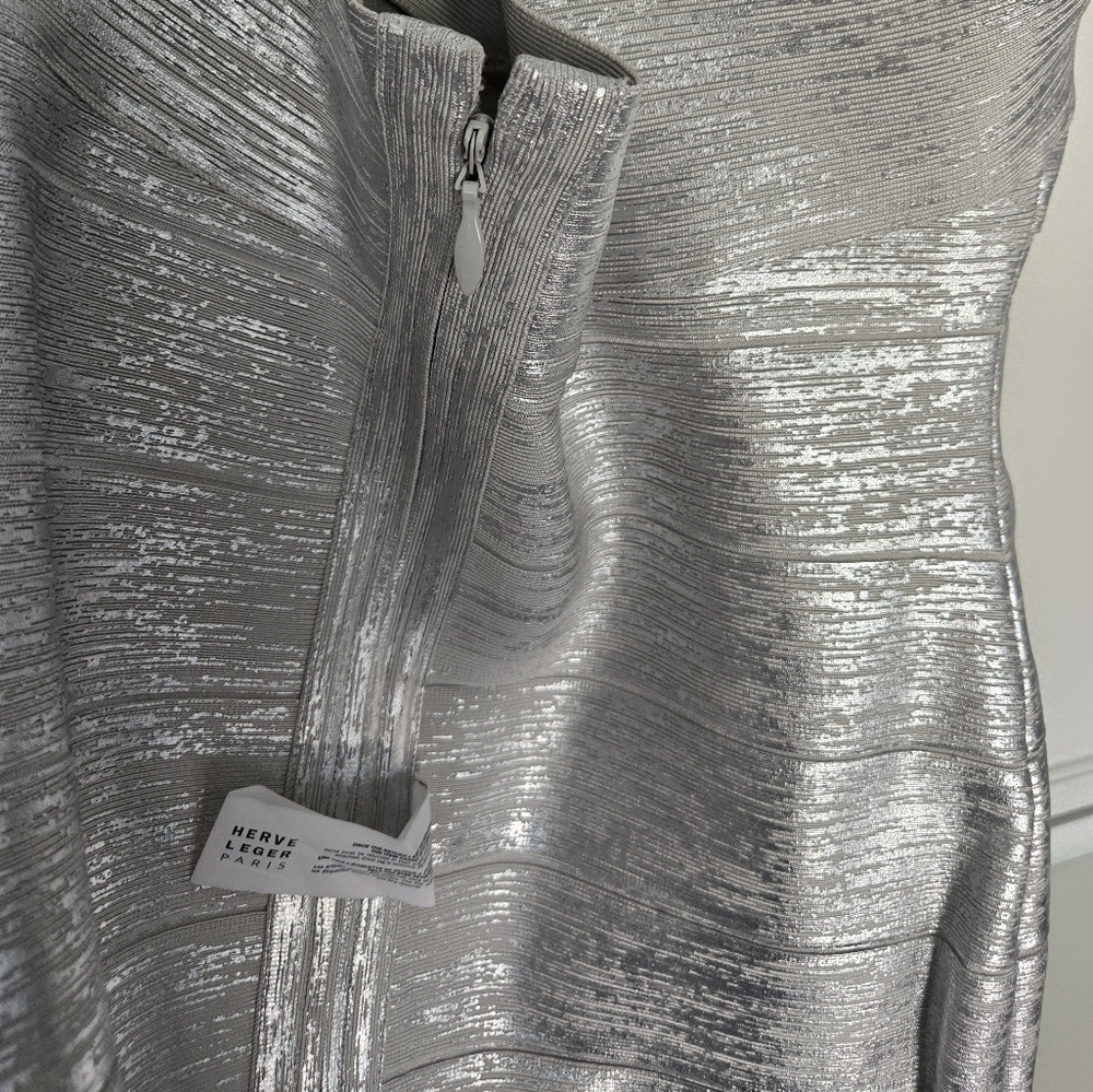 NWT Herve Leger Metallic Foil Bandage Midi Dress - Picture 9 of 14
